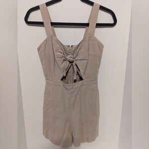 Abercrombie & Fitch Beige Tank Top Romper with Eyelet Hole and Bow